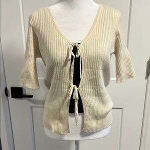 Yaya Cream Ribbed Tie-Front Cardigan -size small